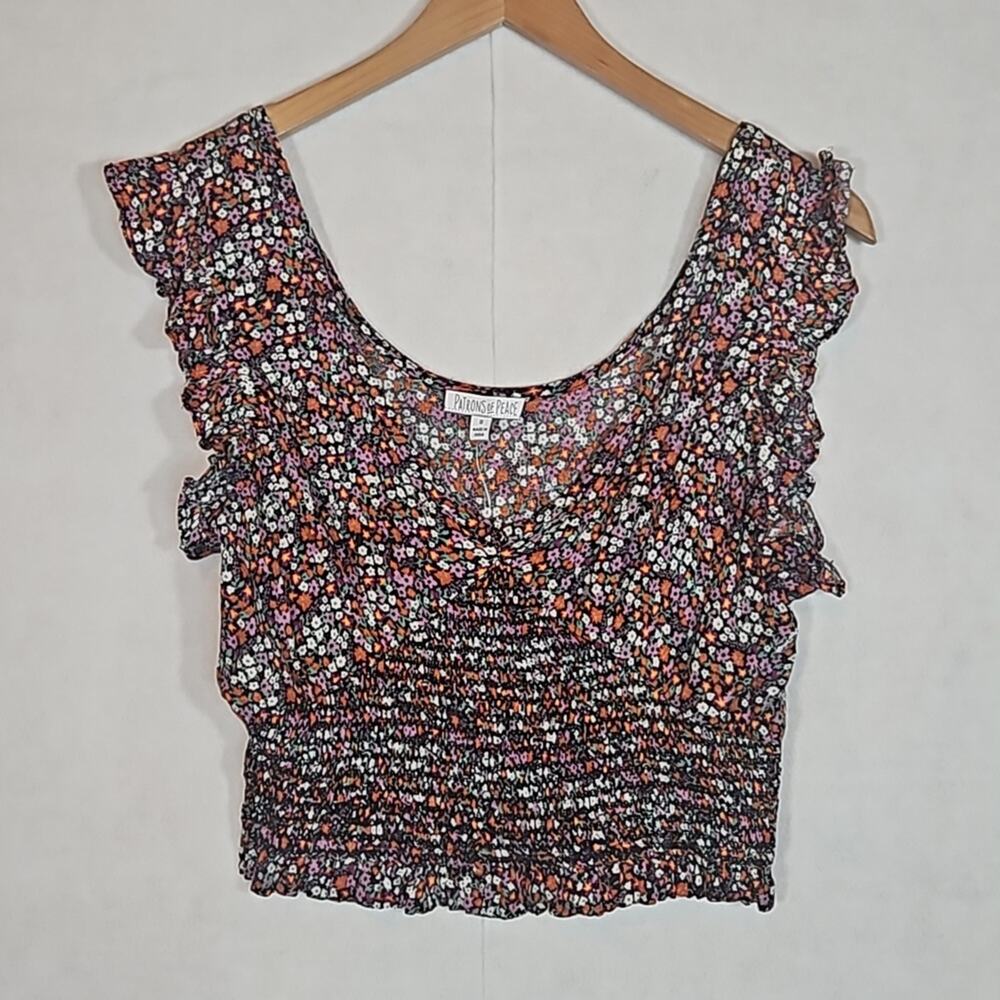 NWT Patrons of Peace Purple Floral Crop Top Small Boho Festival Smocked